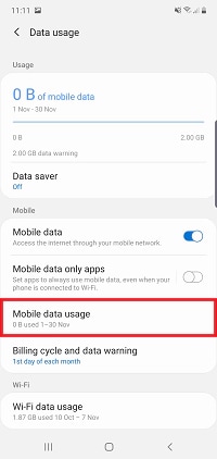 Tap mobile data usage
