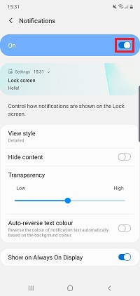 Tap the switch to turn off lock screen and Always On Display notifications