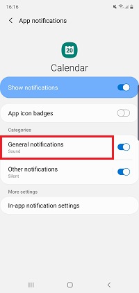 Tap the category of notification you want to customise