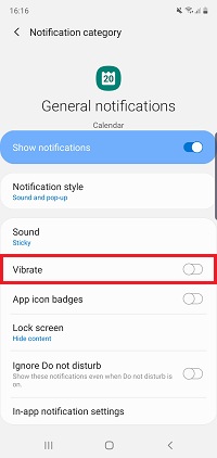 Tap vibrate to turn vibration on or off