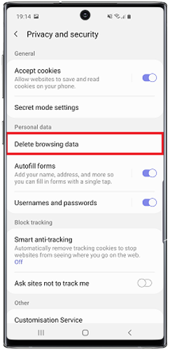 Tap Delete browsing data