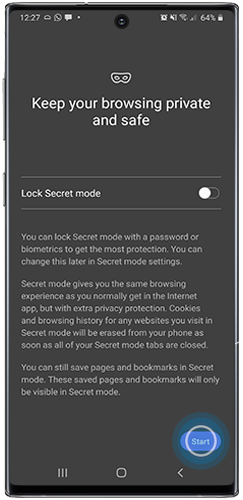 Choose whether to have a password for Secret mode