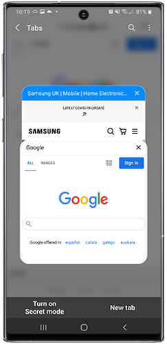 Tap a tab to open it