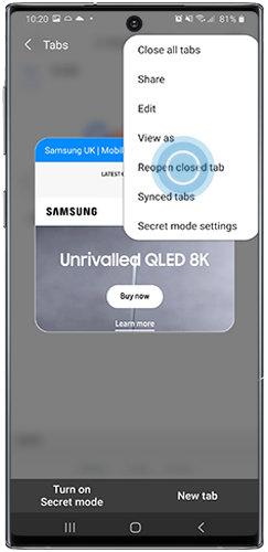 Tap Reopen closed tab