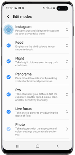 instagram camera mode samsung