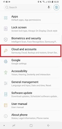 เลือกคลาวด์และบัญชีหรือ Samsung Cloud