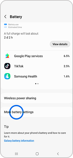 More battery settings selected in Battery menu