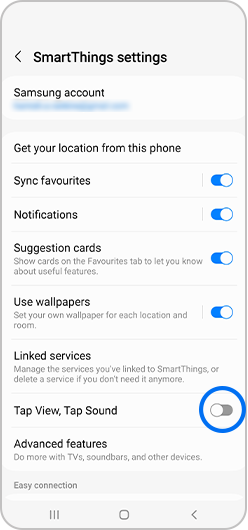 Switch next to Tap View, Tap Sound selected in SmartThings settings