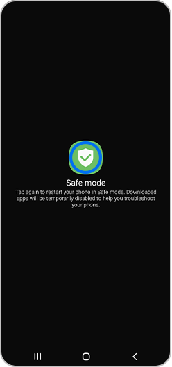 Safe mode selected in Power off menu