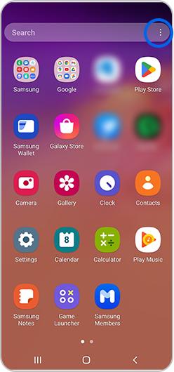 11Three dots selected in search bar on apps screen