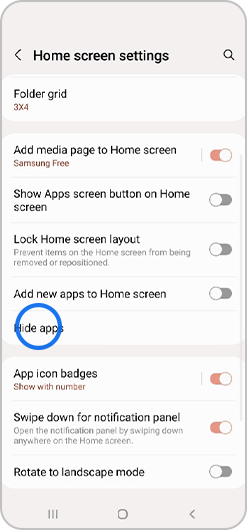 Hide apps selected in settings menu