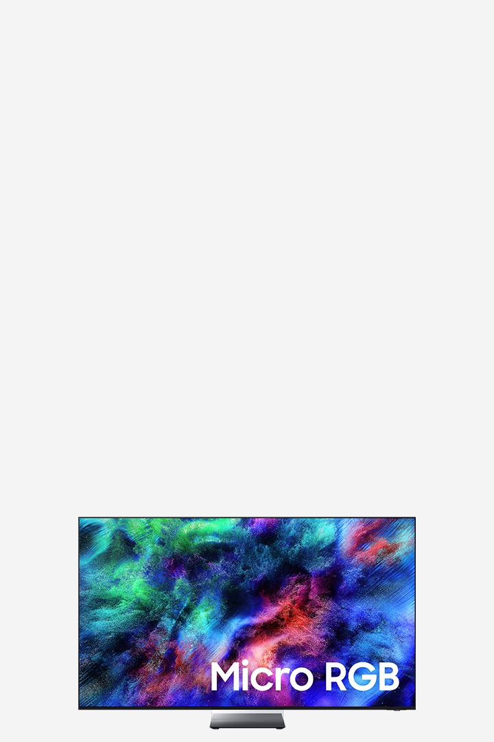 Samsung Micro RGB TV on grey background.