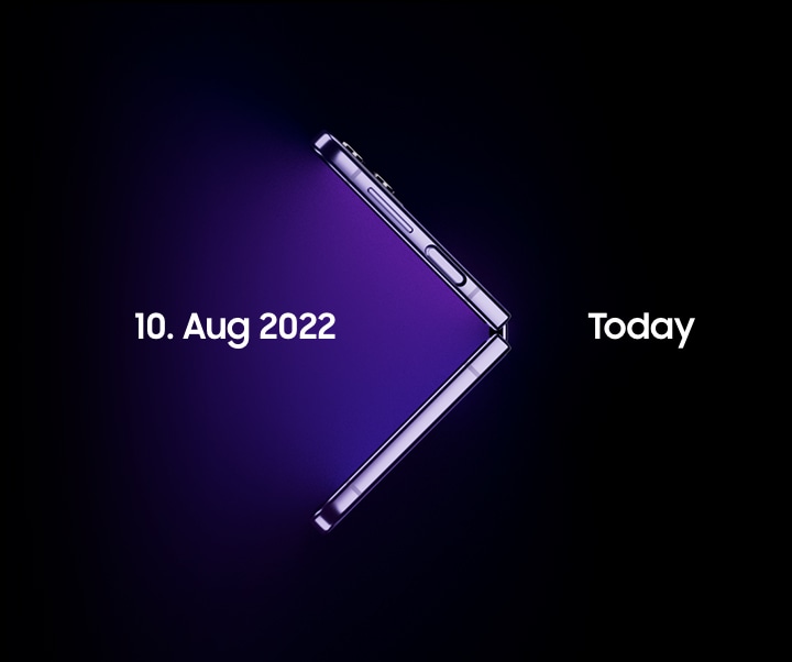 Galaxy Flip giving off a beam of pink light, promoting the Galaxy unpacked livestream 10. August 2022