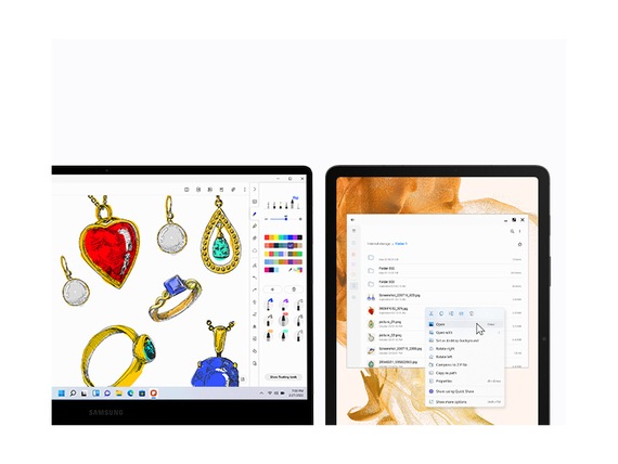 Galaxy Book2 360 and Galaxy Tab S8 are next to each other. There are sketches of various … #2