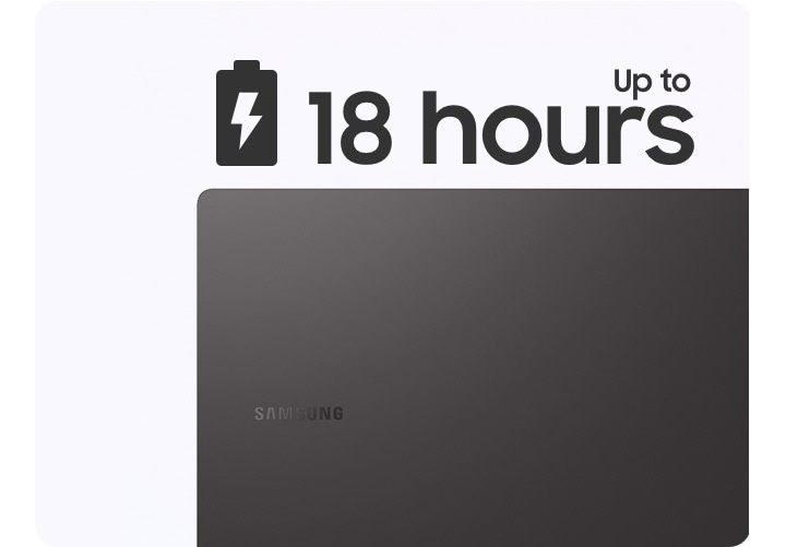 The top cover of a graphite-colored Galaxy Book2 Pro is on the right with the Samsung logo facing … #2