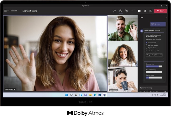 A Galaxy Book2 360 is facing the front with a video call taking place onscreen. On the left … #1