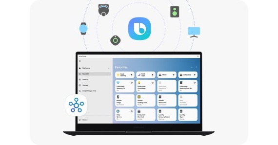 A favorites tab from the SmartThings dashboard is open on a Galaxy Book2 360. A SmartThings icon … #2