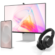Image of Galaxy S25 Edge, Smart Monitor and JBL headphones.