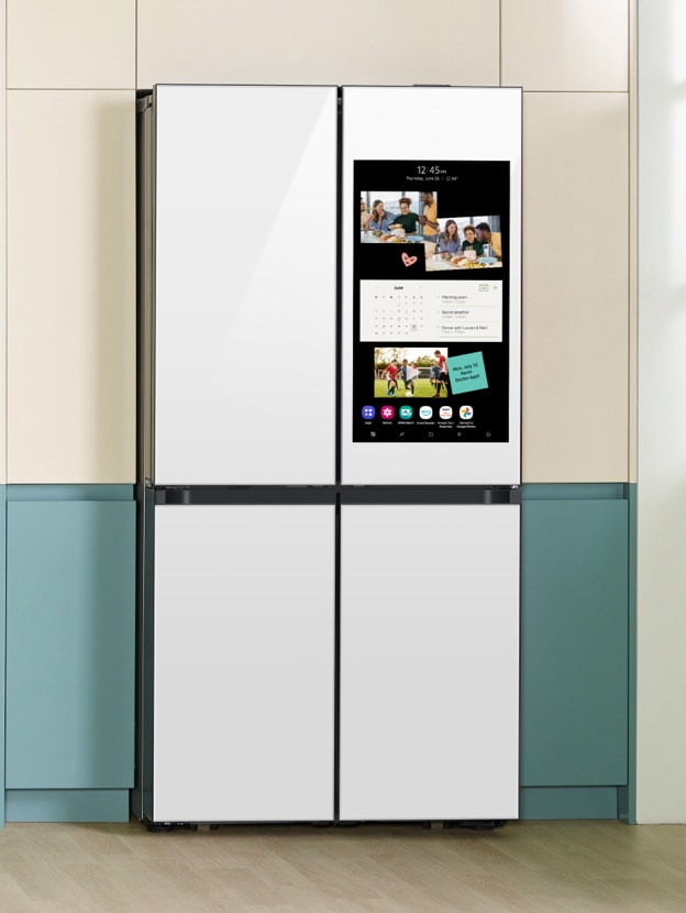 Custom Refrigerator with White Panels & Large Screen on the Right Door