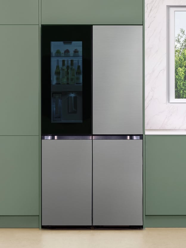 A Customized Refrigerator with Custom Stainless Steel Panels & See-through Door