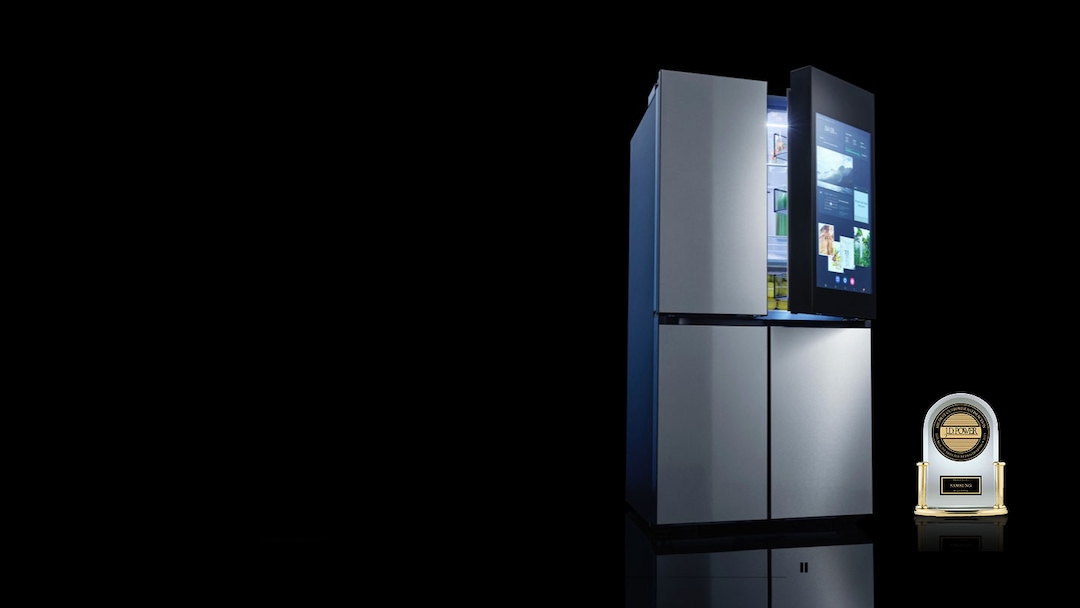 Partially open 4-Door Flex™ Refrigerator with J.D. Power Award