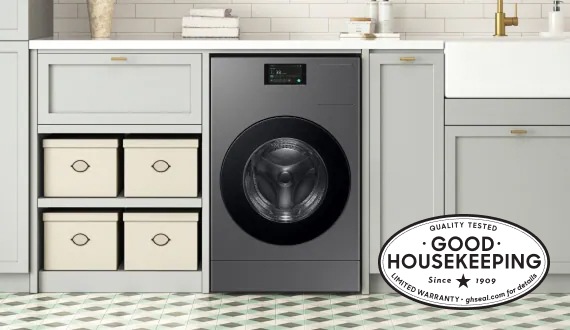 All-in-one washer and dryer combo in laundry room