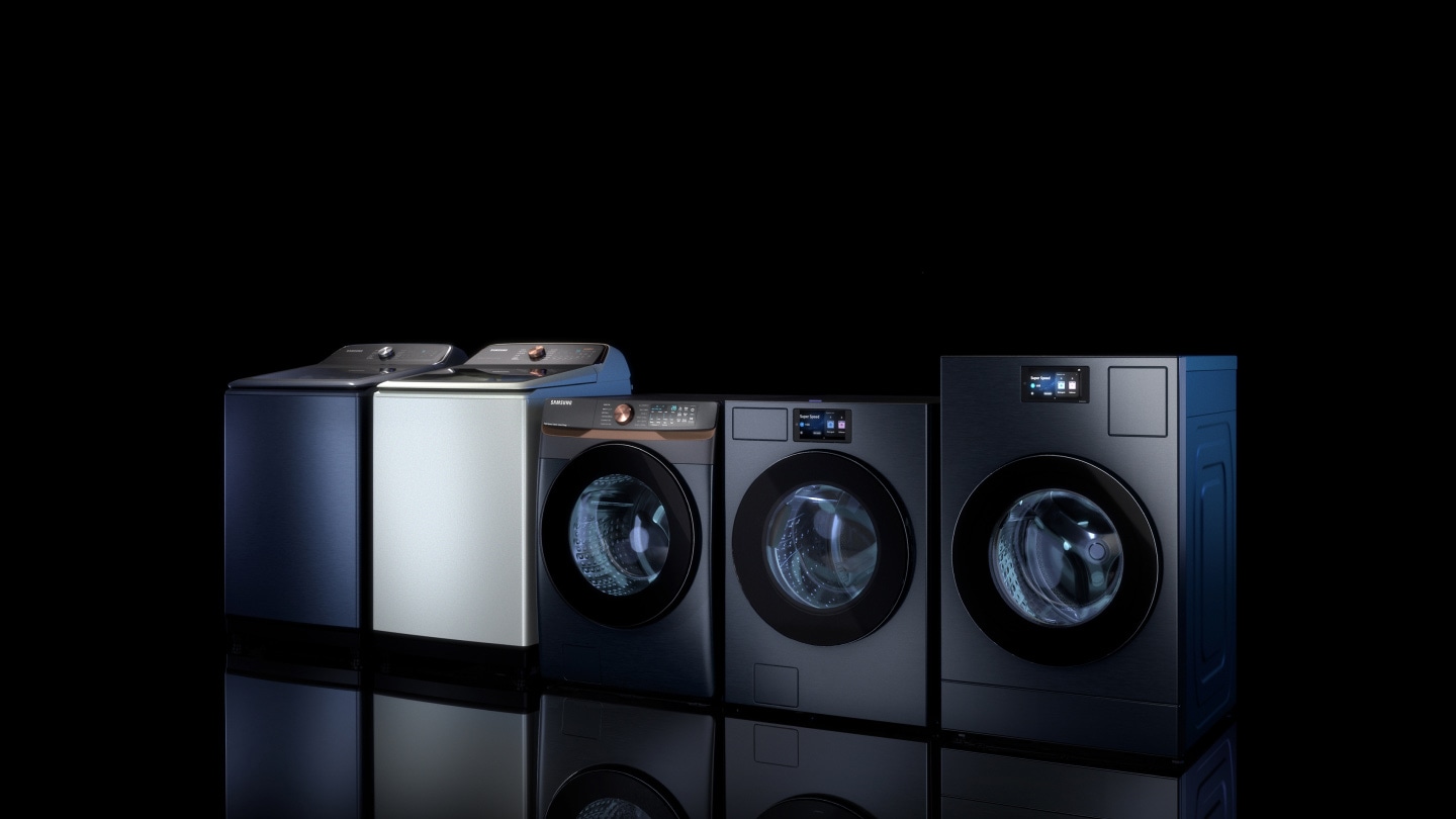 Samsung washing machine lineup on dark background
