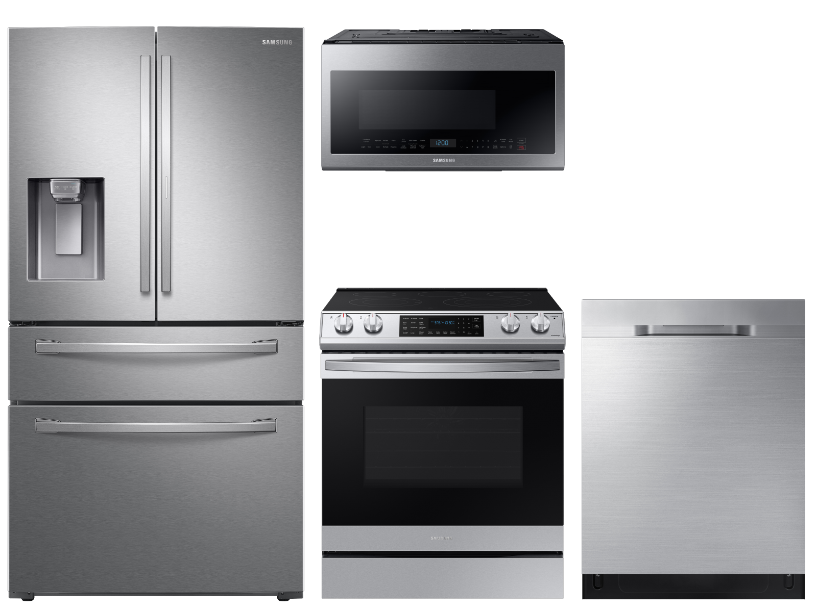 Photos - Fridge Samsung Food Showcase 4-Door Refrigerator + Slide-in Electric Range with A 