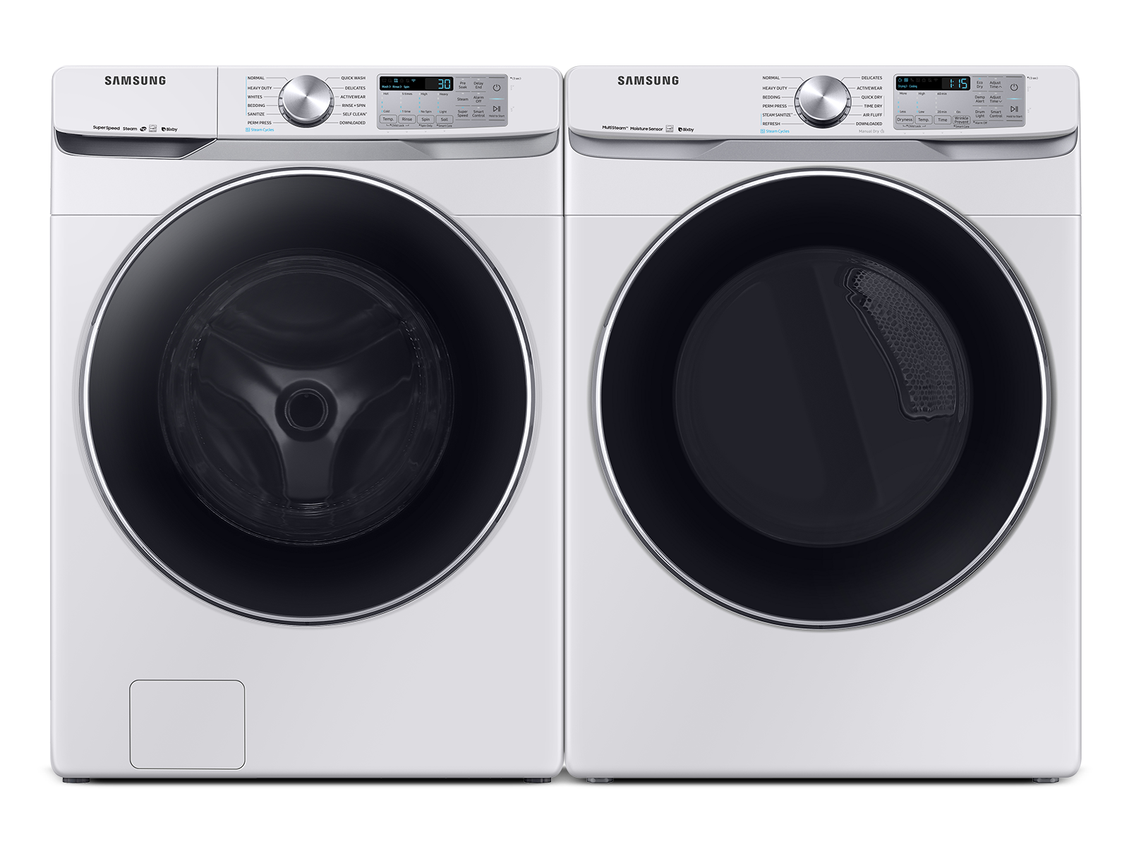 Samsung Smart Front Load Washer & Dryer Set with Super Speed and Steam Sanitize+ in White(BNDL-1646290590571)
