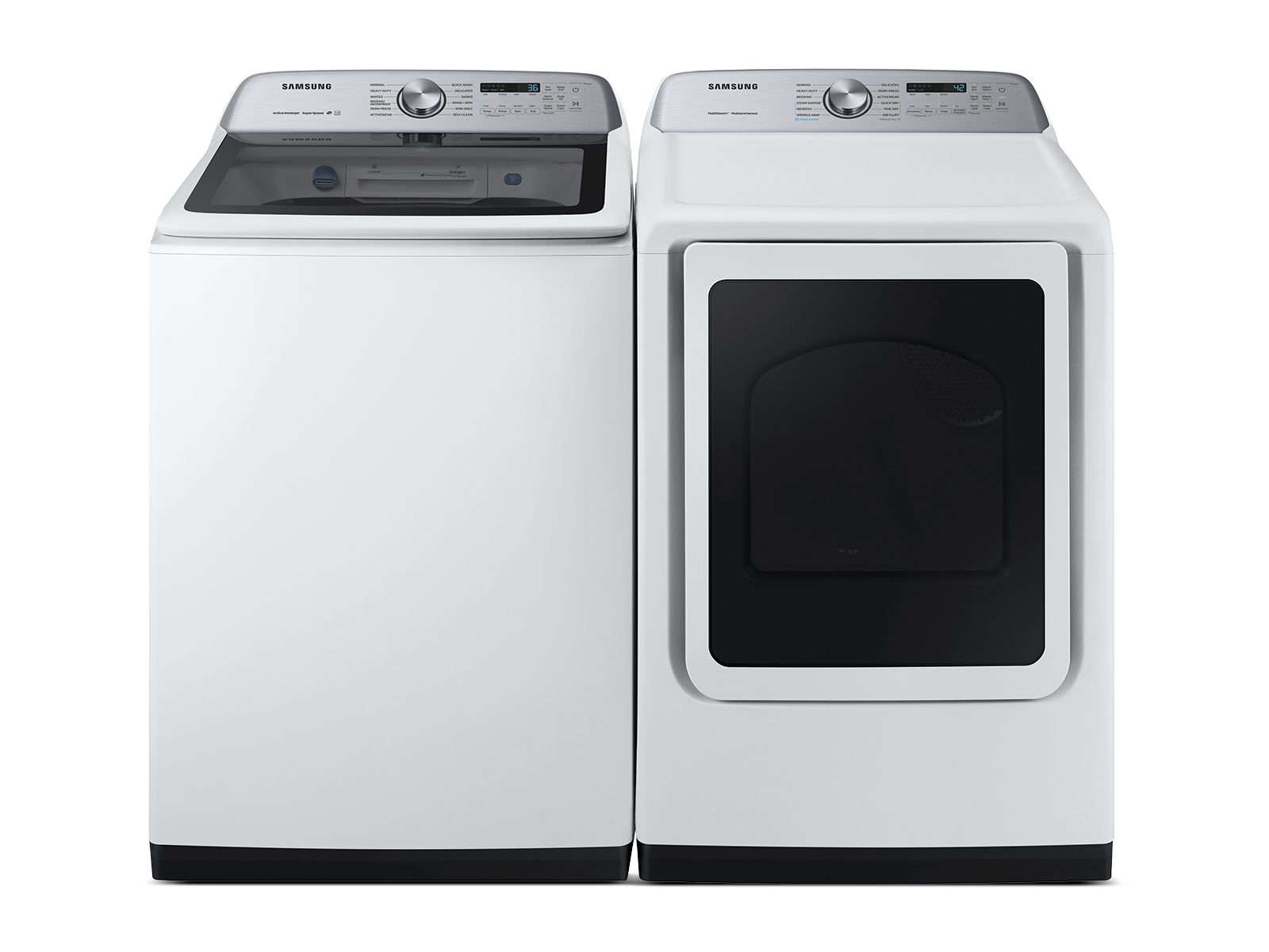 Top Load Washer & Dryer Set with Super Speed and Steam Sanitize+ in White