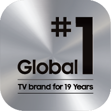 Logo states 19 Years Global No. 1 TV. Samsung is ranked No. 1 TV brand for 19 years.