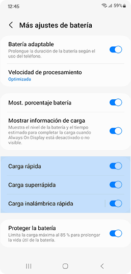 Mirá el tipo de carga en la ajustes de la batería