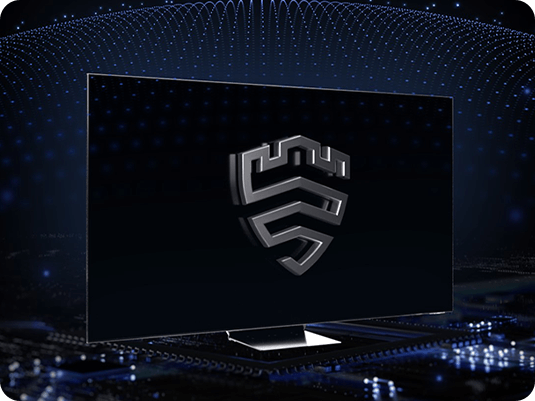 Экран Samsung OLED 2024 с логотипом платформы безопасности Samsung Knox на черном фоне.