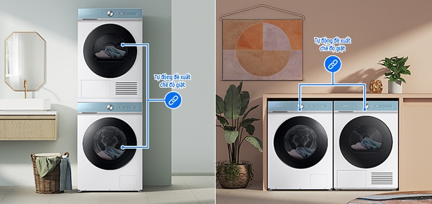 Liên kết giặt sấy thông minh, tự động đề xuất chế độ sấy theo chế độ giặt