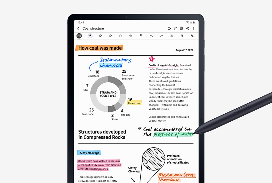 S Pen thêm ghi chú viết tay vào tài liệu kinh doanh trên thiết bị Galaxy. 