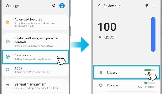 image to select device care menu