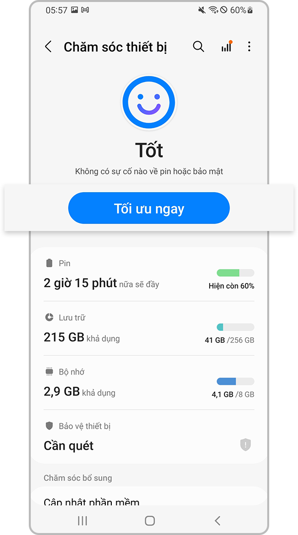  Chăm sóc thiết bị Tối ưu hóa ngay