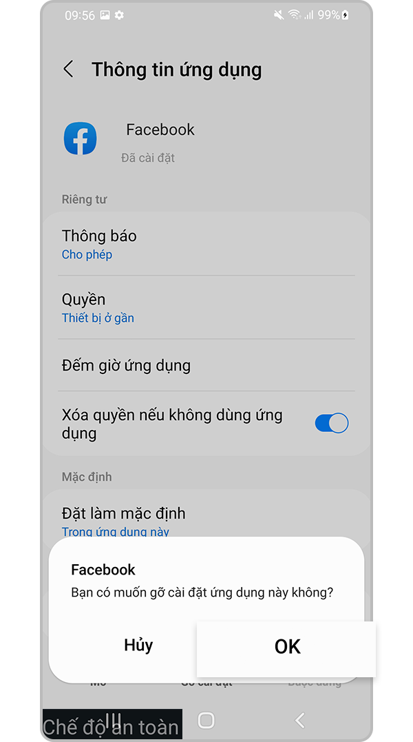  Nhấn OK để gỡ cài đặt