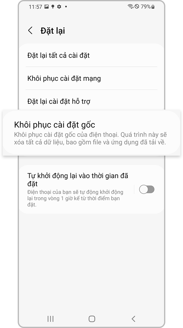  Chọn Đặt lại dữ liệu cài đặt gốc