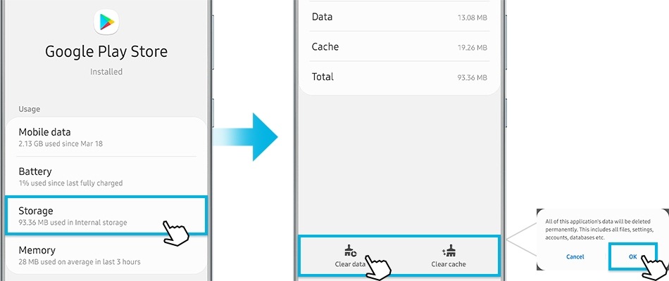 how to clear cache and data