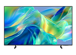 Tivi Samsung Mini LED M70H hiển thị thiết kế trừu tượng màu xanh lam, đỏ và cam trên màn hình.