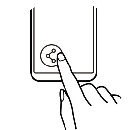 An illustration of a hand tapping a button on the lower left corner of Galaxy S8 screen, representing the Share step.