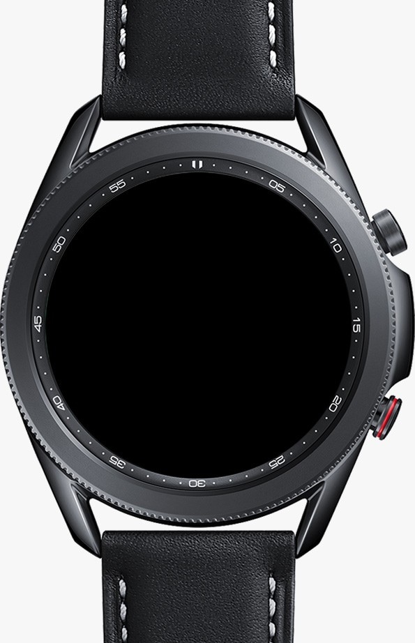 Front view of 45mm Galaxy Watch3 in Mystic Black with LTE function GUIs to show how you can call, message right from your watch.
