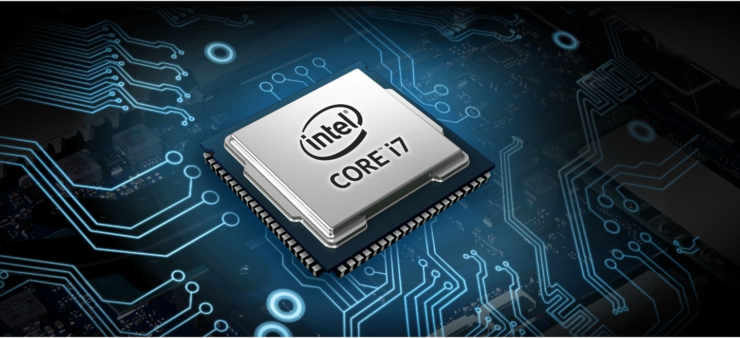 Imagem do processador Intel core i7 em close no interior do computador.