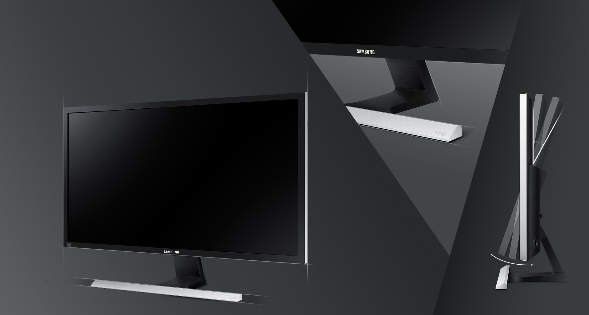 Descubra o design sofisticado em preto fosco e base em formato T com toque met&aacute;lico 