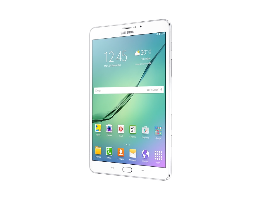 Tablet Samsung Galaxy Tab S2 8" 4G Frente Branco Perspectiva Direita SM-T715YZWPZTO