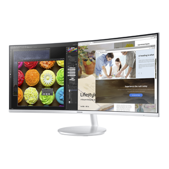 34" Monitor Samsung Curvo com Tecnologia de Pontos Quânticos Perspectiva Direita Branco LC34F791WQLXZD