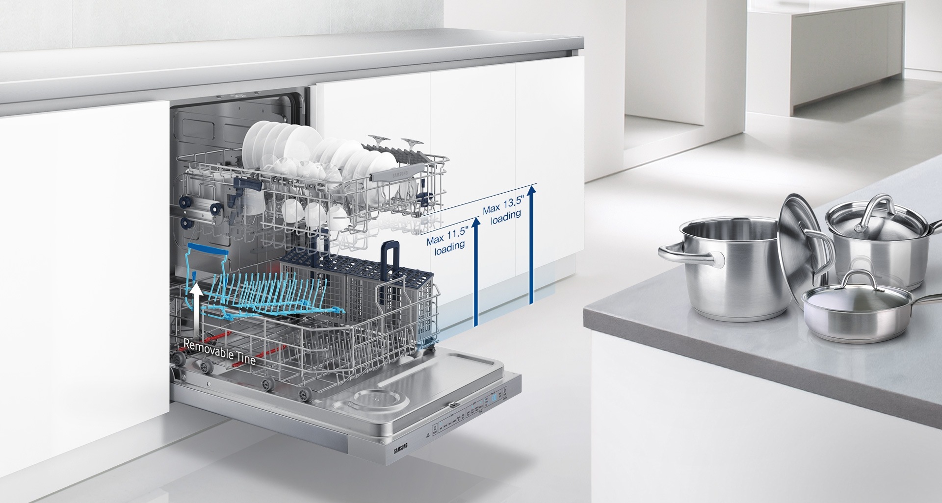"Samsung DW80K5050US Dishwasher with StormWash in Silver Colour