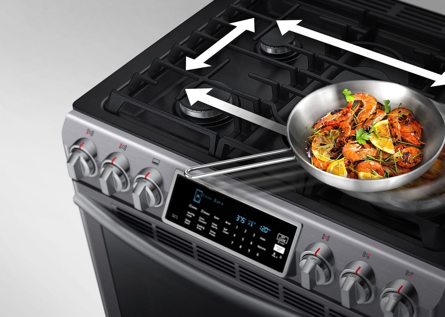 Samsung NX58K9500WG Gas Range with 18K Dual Power Burner, 5.8 cu.ft
