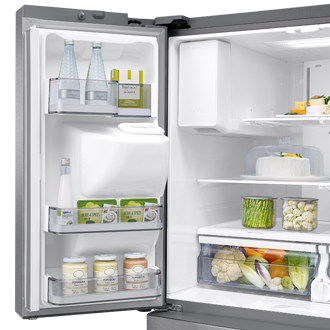 new-ice-maker-l-door-bins-flip-up-shelf-lighting silver